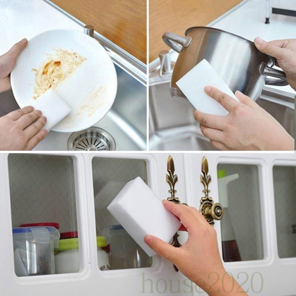Bộ 50 Miếng Bọt Biển Rửa Chén Màu Trắng Nano Đa Năng Tiện Dụng Cho Nhà Bếp/Phòng Tắm