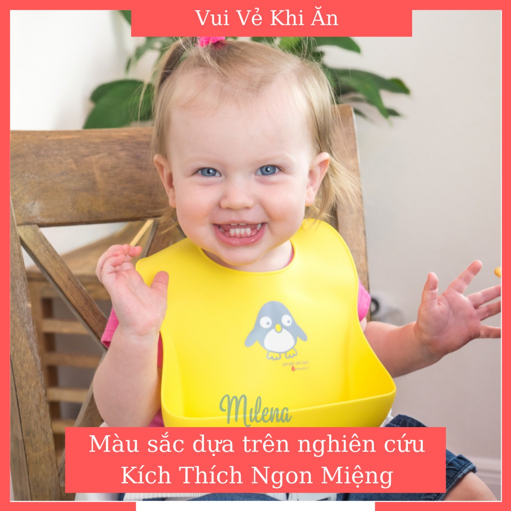 Yếm ăn dặm kích thích ngon miệng Naturebond silicon cao cấp FDA  Hoa Kỳ, an toàn có máng 2 màu tặng túi chống thấm