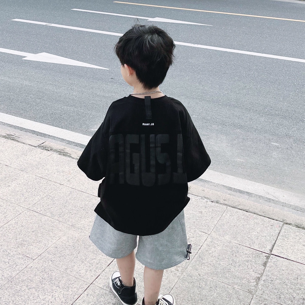 Áo Thun Cotton Trơn Tay Ngắn Cổ Tròn In Họa Tiết Hoạt Hình Phong Cách Hàn Quốc Cho Bé Trai