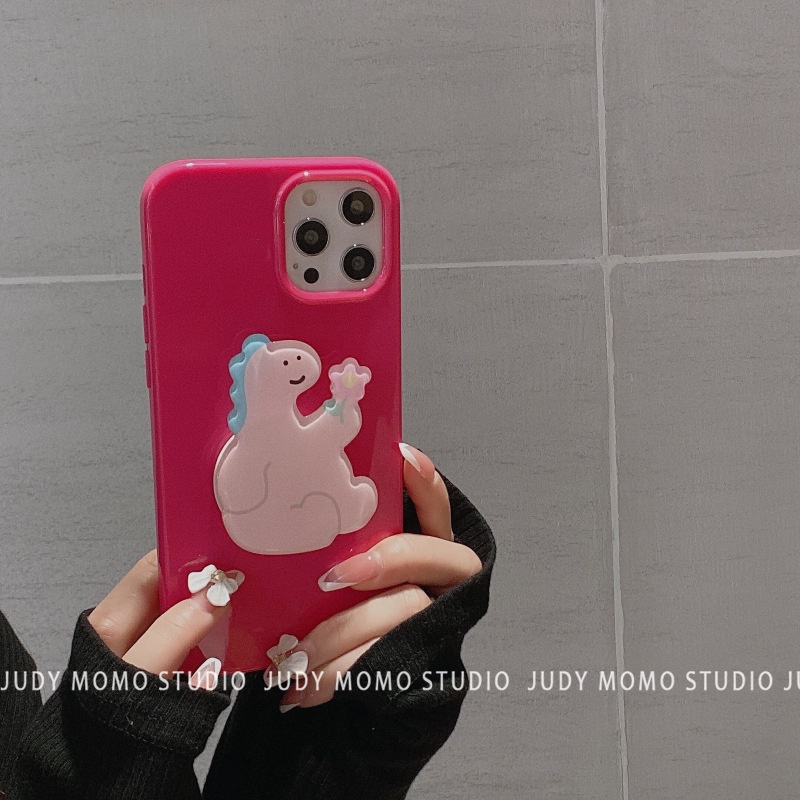 Ốp Điện Thoại Màu Kẹo Có Giá Đỡ Hình Khủng Long Cho Iphone 11 8 7 Plus SE2 XS XR 12 13 PRO MAX
