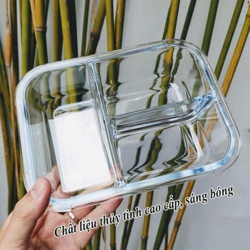 Hộp đựng cơm thức ăn 1ngăn 2 ngăn 3 ngăn thủy tinh 1000ml