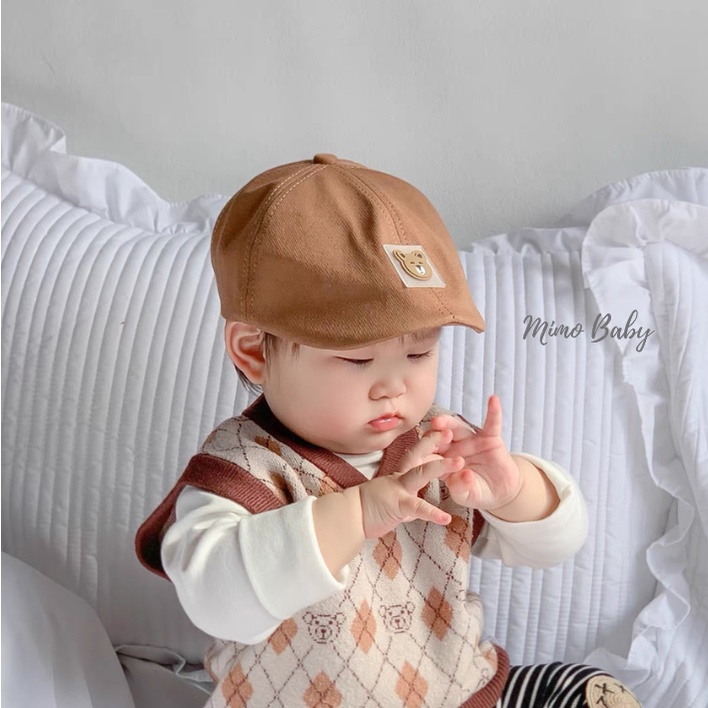 Mũ nón bere chất liệu kaki đính hình gấu dễ thương cho bé MH174 Mimo baby