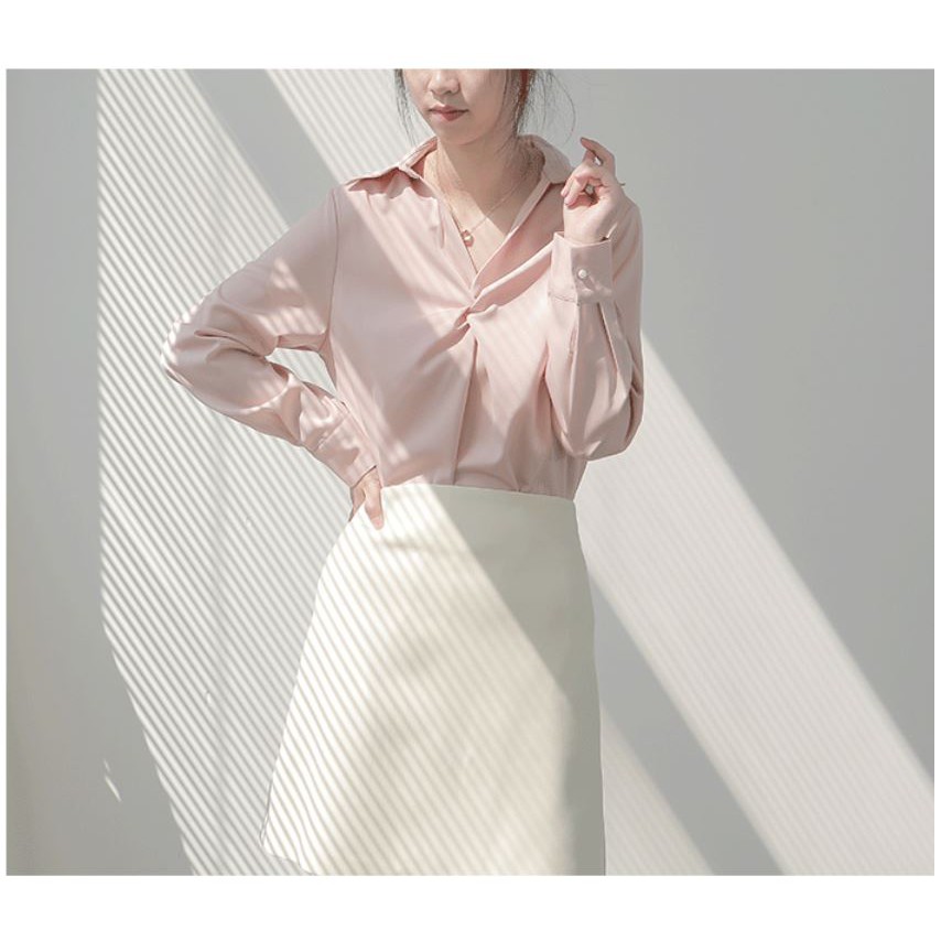 Áo sơ mi nữ công sở cổ xoắn satin phong cách