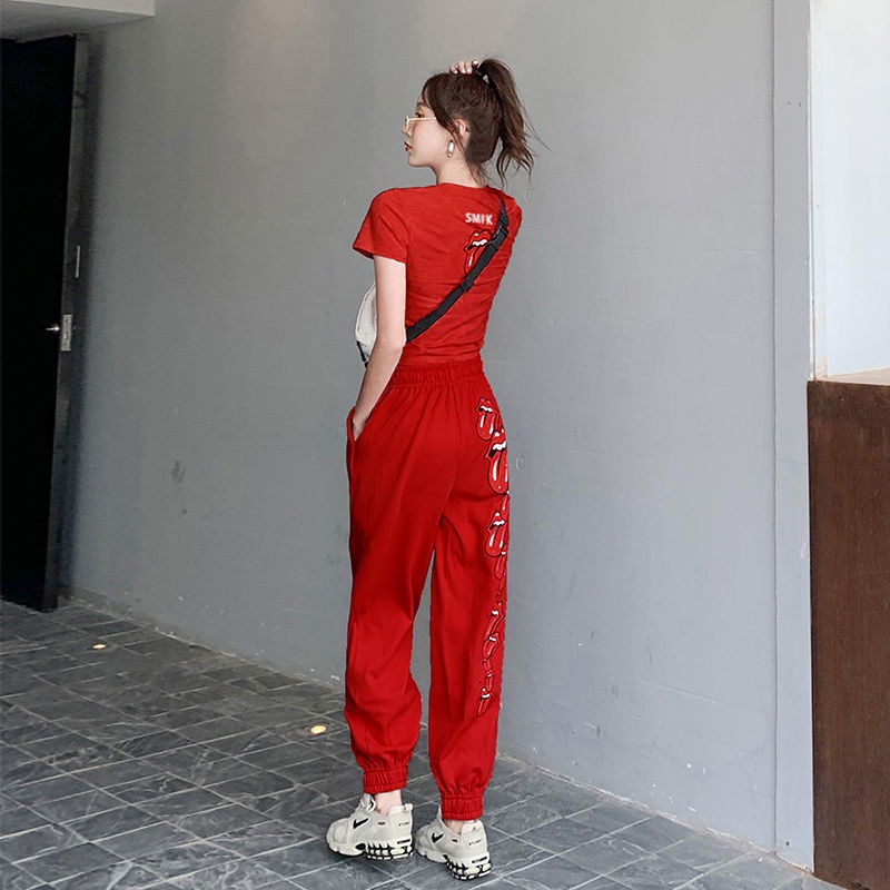 Set Áo Thun In Họa Tiết Graffiti + Quần Dài Phong Cách Thời Trang Châu Âu