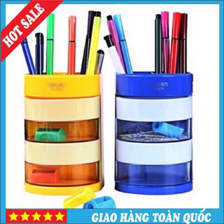 ♻️ ♻️XẢ SỐC♻️ ♻️ Cốc Cắm Bút 7 Ngăn Deli - Xanh dương/vàng - 1 Chiếc - E904