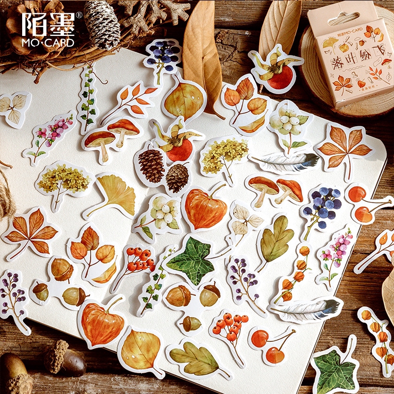 Set 46 nhãn dán in hình thực vật mùa thu trang trí sổ tay DIY
