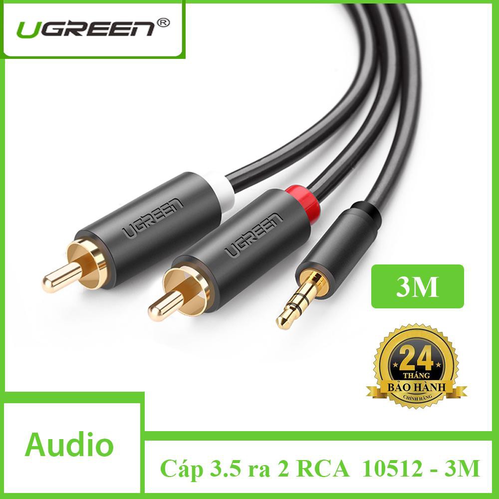 Dây Loa 1 Ra 2 Đầu Hoa Sen Dài 3M UGREEN 10512 - Dây chuyển đổi 3.5mm ra 2RCA - Hãng Chính Hãng