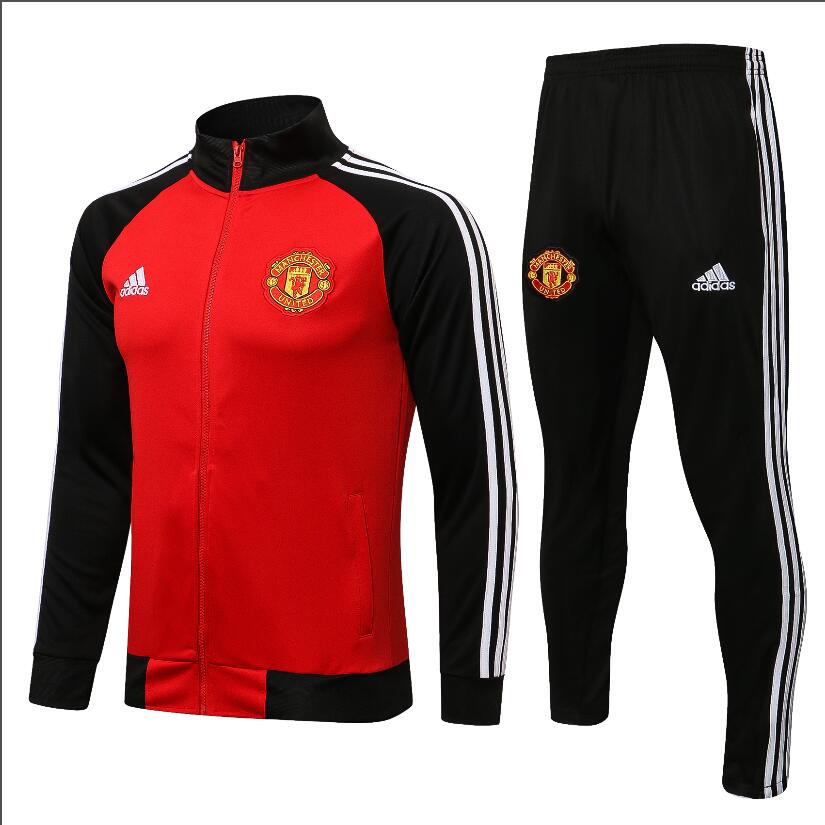 Bộ Đồ Đá Banh Gồm Áo Khoác Tay Dài Và Quần Dài Màu Đen Và Khóa Kéo Bằng Polyester Manchester United 2021 / 22 Chất Lượng Cao Cho Nam