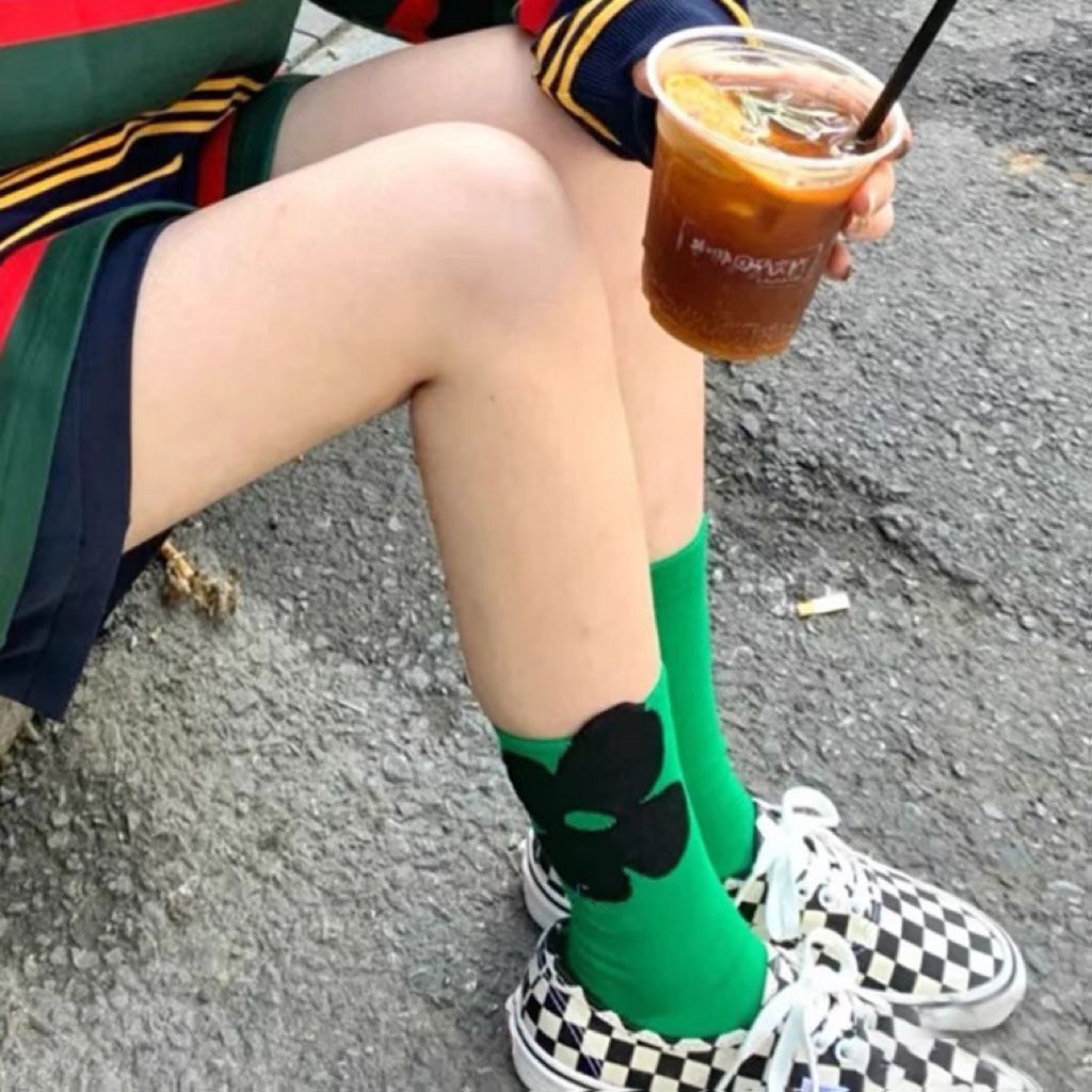 Tất cổ cao Vớ cotton cổ cao họa tiết kẻ sọc mặt cười phong cách Nhật Bản thời trang mùa thu cho nữ JP5