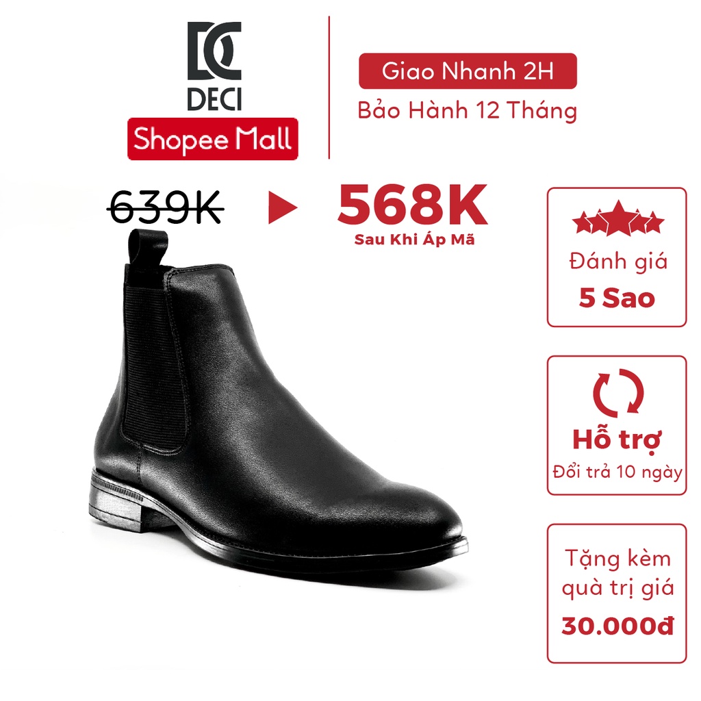 [Mã LTNP50 giảm 50K đơn 150K] Giày nam cao cổ màu đen Chelsea boots da nguyên tấm đế tăng chiều cao DECI Bốt xít | BigBuy360 - bigbuy360.vn