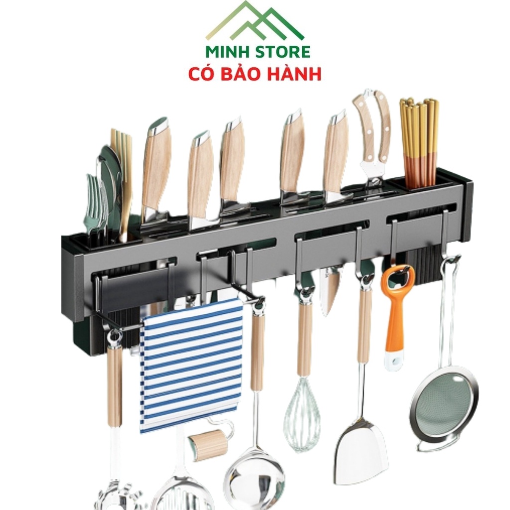 Kệ dao keo dán tường Để Đồ Nhà Bếp Đa Năng Có ống Đựng Đũa và móc treo Muôi Thìa Bằng Thép Không Rỉ