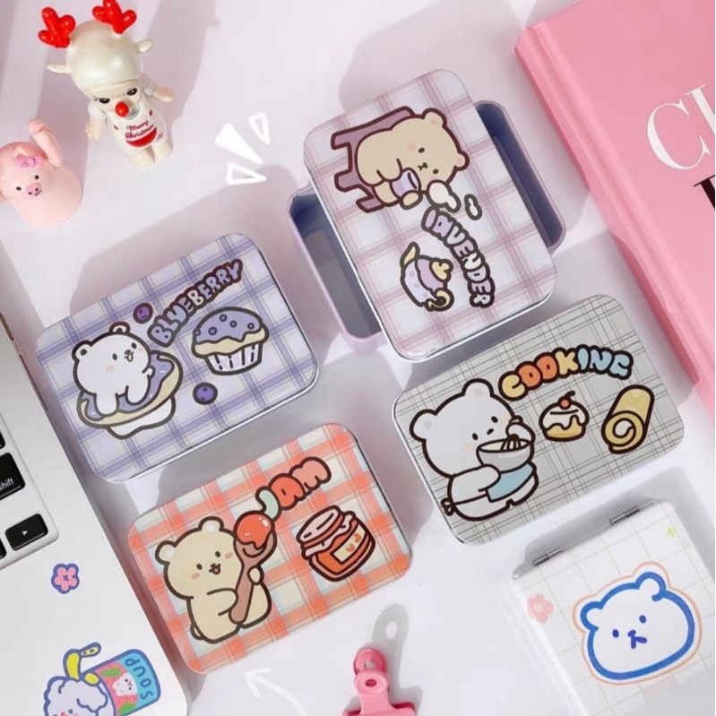 Hộp thiếc mini hình gấu vintage đựng trang sức, phụ kiện, pan màu đáng yêu