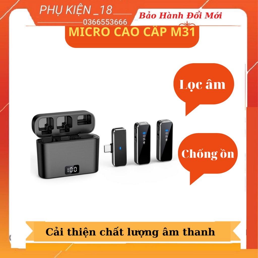 Micro thu âm không dây M31 kèm Dock sạc lọc tạp âm khi live/quay video/ ghi âm cho điện thoại/máy tính