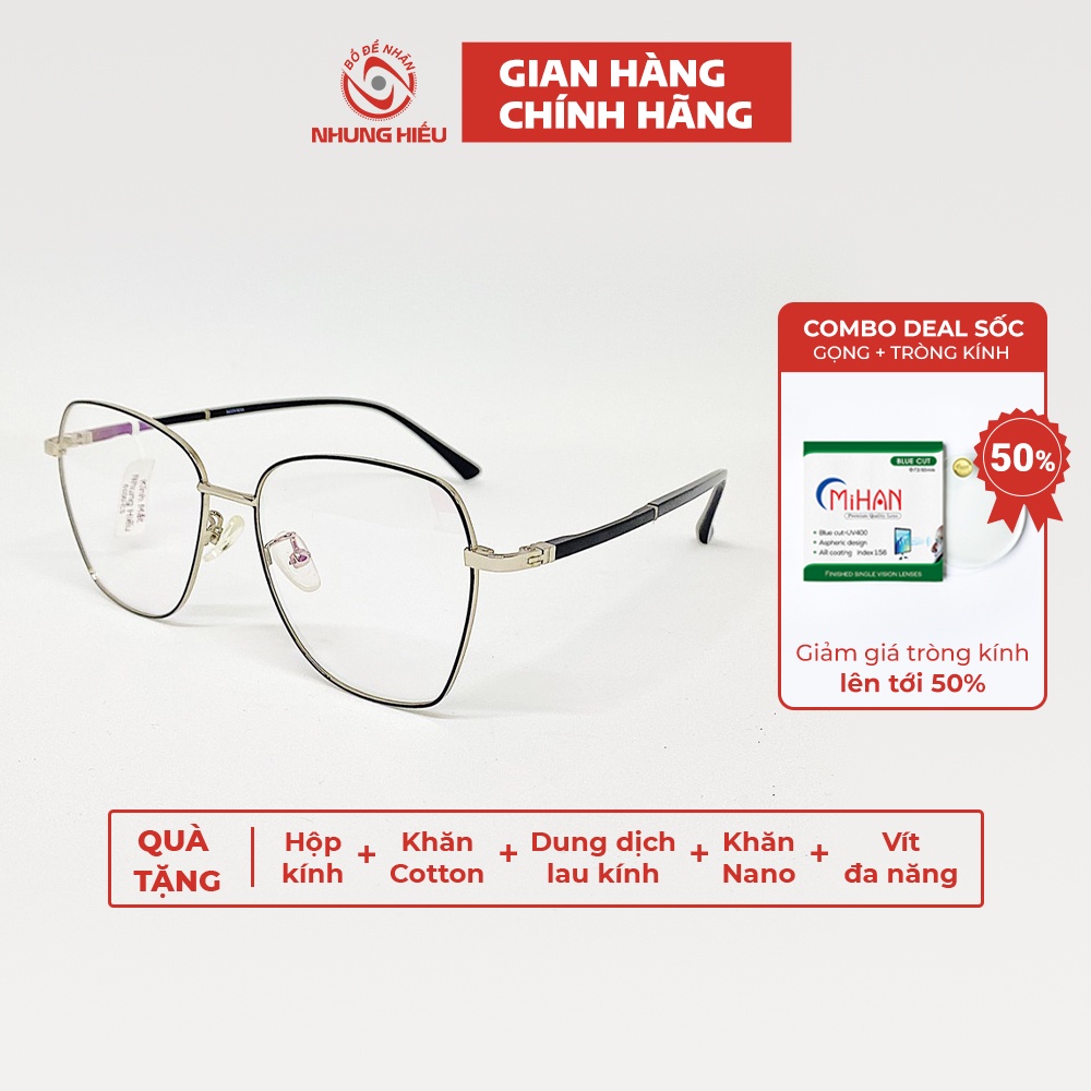 Gọng kính cận thời trang nữ NHUNG HIẾU titan nhẹ không gỉ mắt to - Lắp mắt kính theo yêu cầu