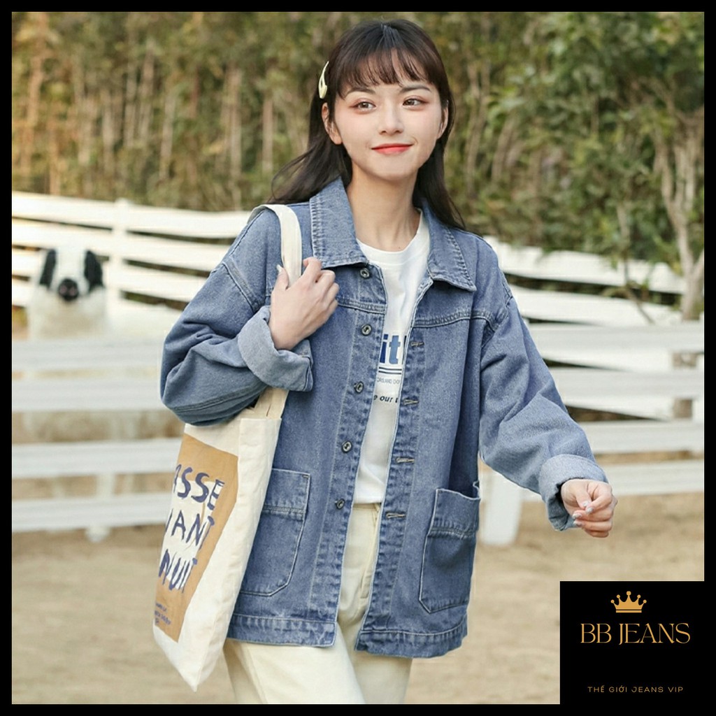 [mới] Áo khoác jean nữ BB 2 túi dưới dễ thương cao cấp giá rẻ size 39-62kg
