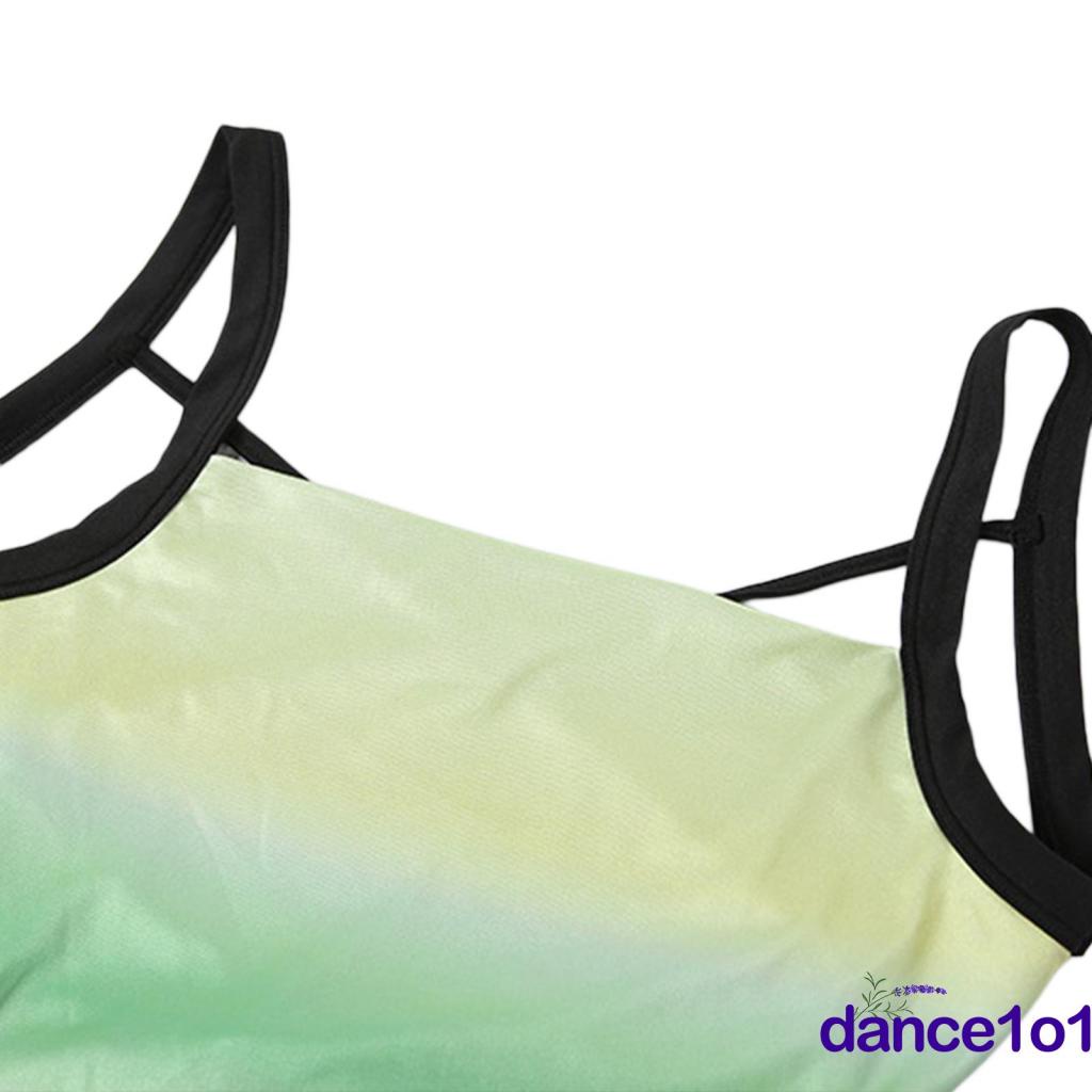 ✨LW✪Women Tie-up Bandage Open Back Gradient Contrast Color One Piece Dresses