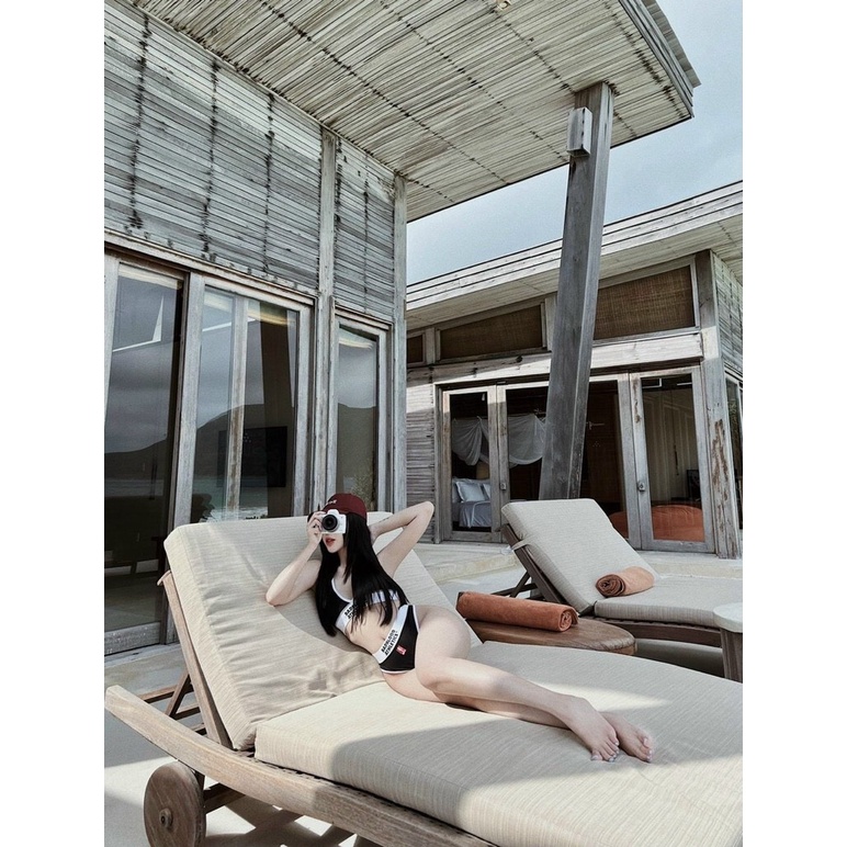 Set bộ bikini đi biển 2 dây mảnh tam giác viền trắng phối chữ sexy BADBLOOD | BigBuy360 - bigbuy360.vn