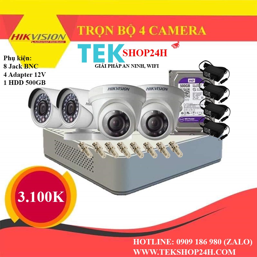 Trọn bộ camera quan sát 2MP-1080P, chính hãng bảo hành 24 tháng (lắp đặt dễ dàng)