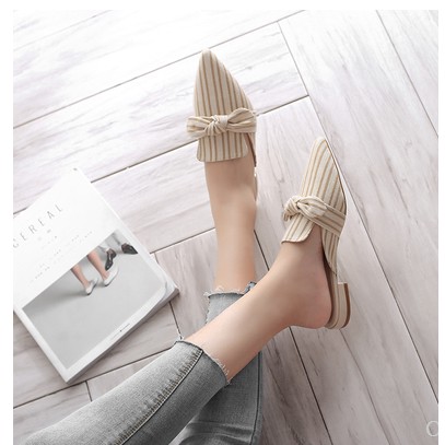 (ORDER) Giày sục nữ vải kẻ mũi vuông | BigBuy360 - bigbuy360.vn