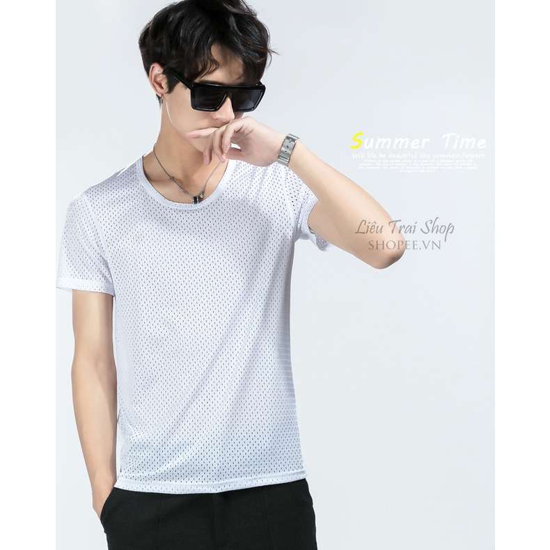 Áo thun lưới nam áo thun nam đục lỗ thoáng mát thời trang