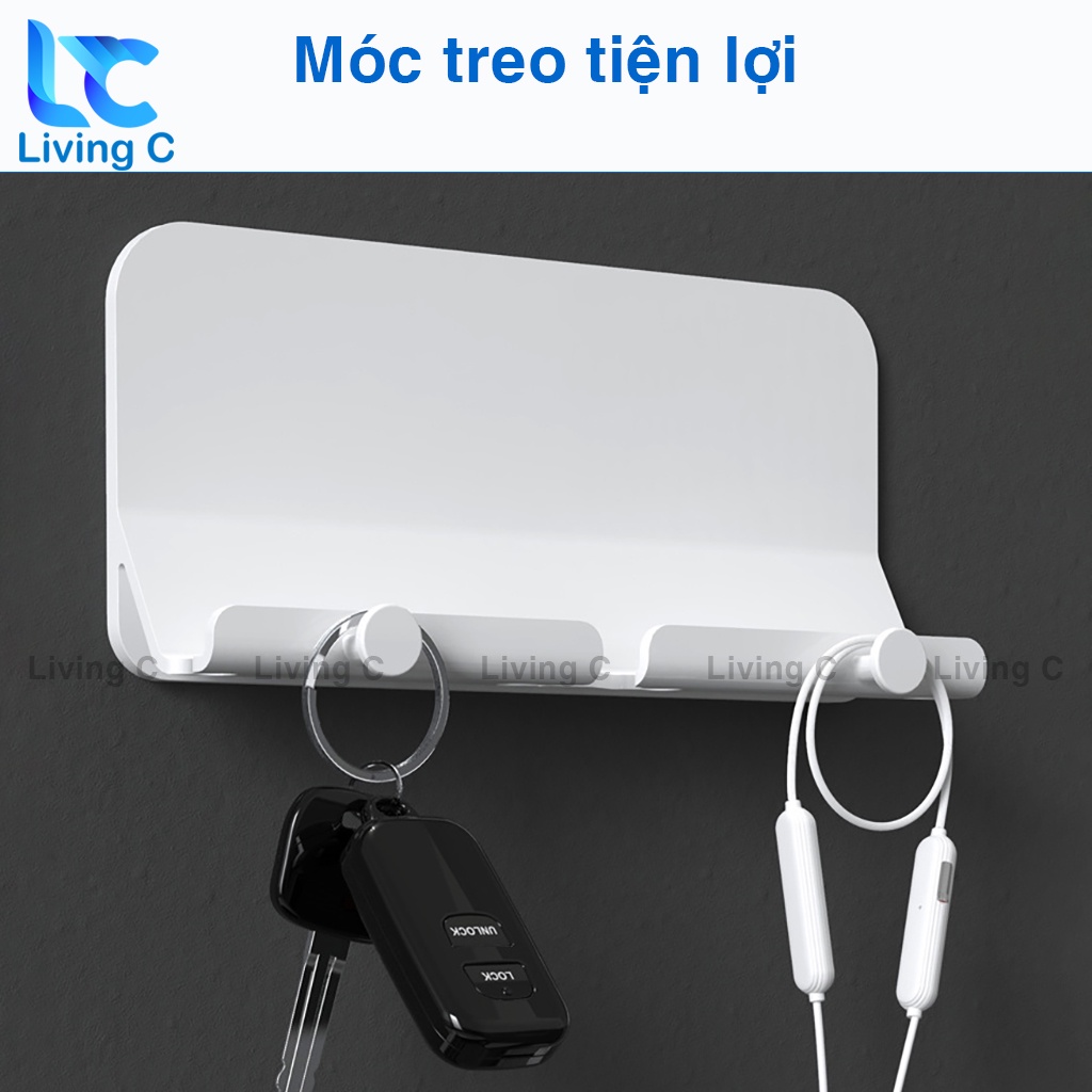 Giá đỡ điện thoại dán tường Living C, kệ đựng remote điều khiển có sẵn miếng dán tường _DTD