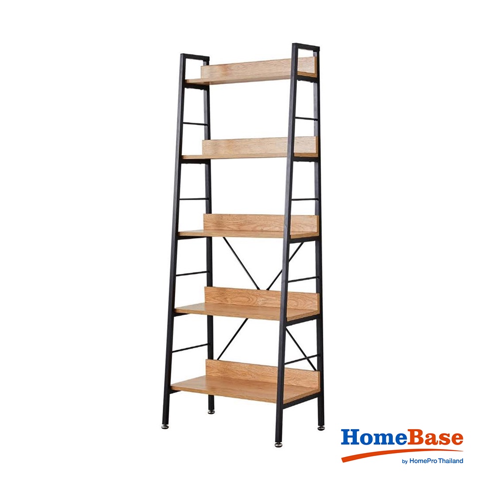 HomeBase FURDINI Kệ 5 tầng bằng thép có ngăn bằng gỗ ép thiết kế mở hiện đại Thái Lan W60xH160,5xD35cm màu nâu/đen