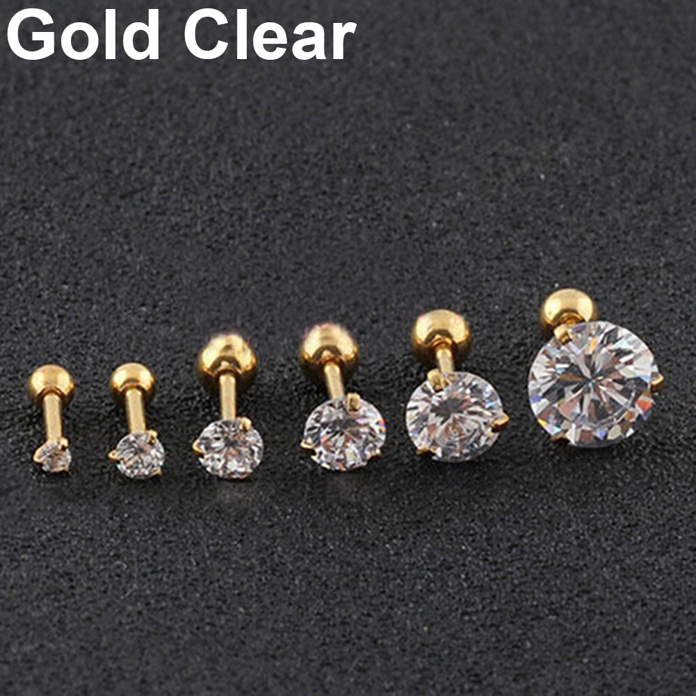 Khuyên Tai Thép Không Gỉ Đính Đá Zircon 3 Chấu Thời Trang