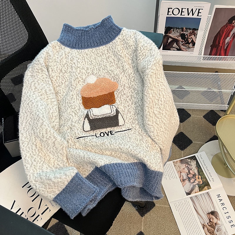 Áo sweater Cổ Lọ Dáng Rộng In Hoạt Hình Thời Trang Thu Đông Cho Nữ