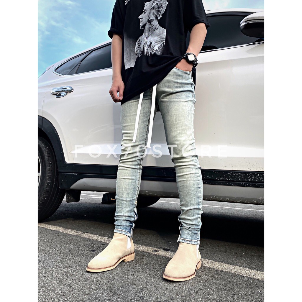 HÀNG NHẬP KHẨU -  Quần Jean Zipper Fom Skinny Cao Cấp, Màu Wash Vàng, Chất Jean Co Dãn, Không Phai Màu, Ống Có Khóa, FRE