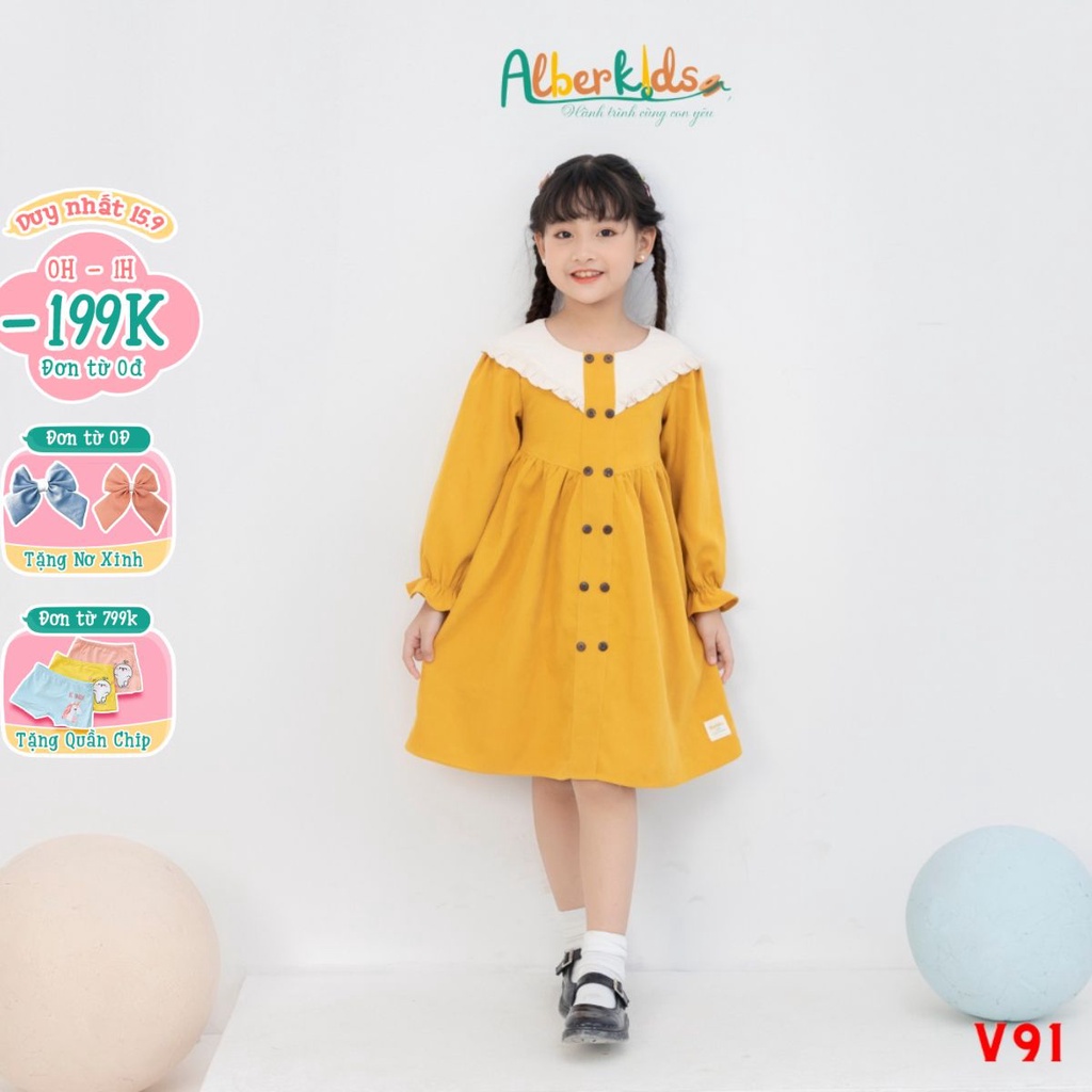 Váy bé gái thu đông Alber Kids cổ tim công chúa xinh đẹp Lila Dress cho trẻ em 2,3,4,5,6,7,8,9,10,11,12 tuổi [V91]