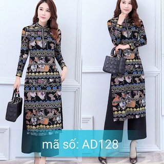 Set Áo Dài Cách TÂN CÔ TRỤ NỀN ĐEN TAY DÀI KÈM QUẦN VOAL ỐNG RỘNG