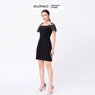 Đầm suông nữ GUMAC trễ vai tay phối đẹp, 2 màu Đen - Trắng đủ size DA9246