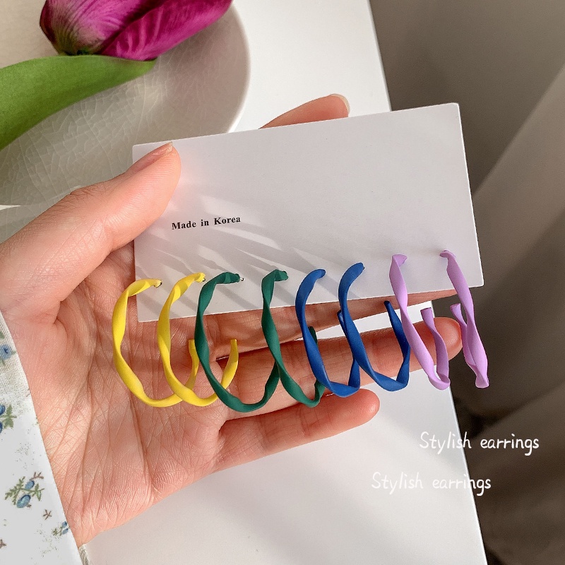 Bông Tai Mạ Bạc 925 Dạng Vòng Phong Cách retro Hàn Quốc