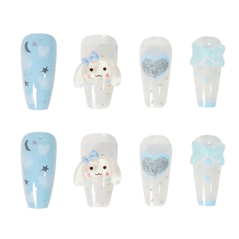 YADORNOS Set 24 móng tay giả YADORNOS dáng dài xanh dương có thể tháo rời