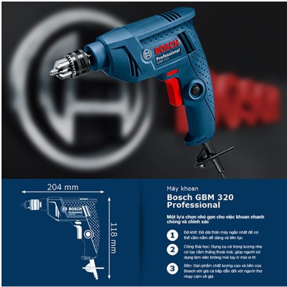 Máy khoan cầm tay Bosch GBM320 (320W) đầu cặp 6,5mm
