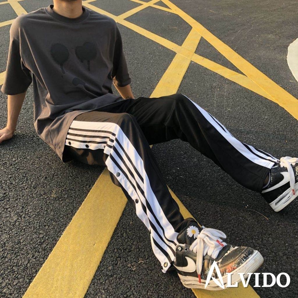 [ẢNH THẬT CUỐI]Quần ống rộng nam CÚC POLY unisex ALVIDO phối ba sọc-khuy nút thun dáng suông cao cấp bigsize thu đông | BigBuy360 - bigbuy360.vn