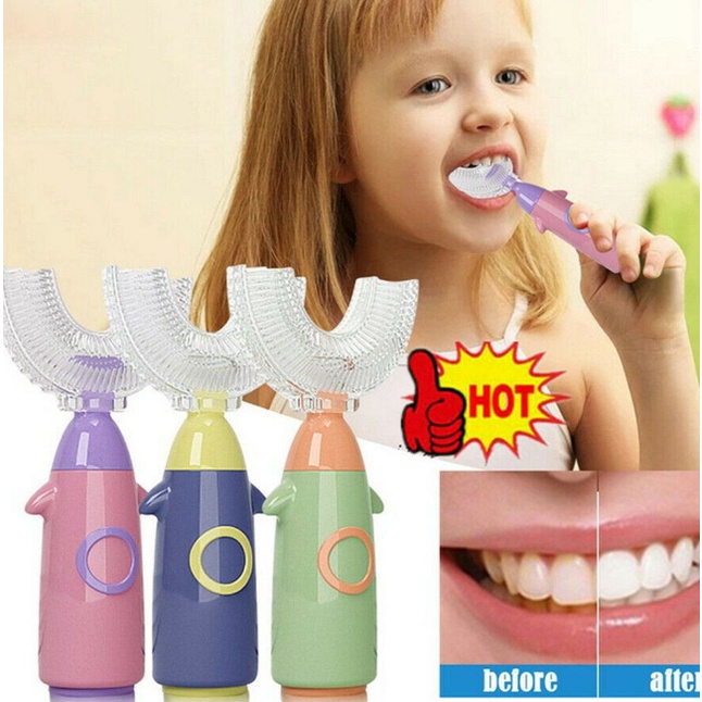 Bàn chải đánh răng silicon hình chữ U LOẠI TO CAO CẤP mềm mại làm trắng răng cho bé từ 1-8 tuổi