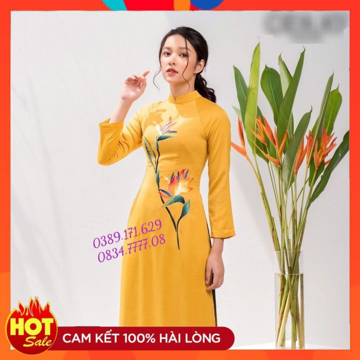 [BÃO SALE] ÁO DÀI LỤA TÂY THI THÊU TAY HOA THIÊN ĐIỂU - MẪU HOT