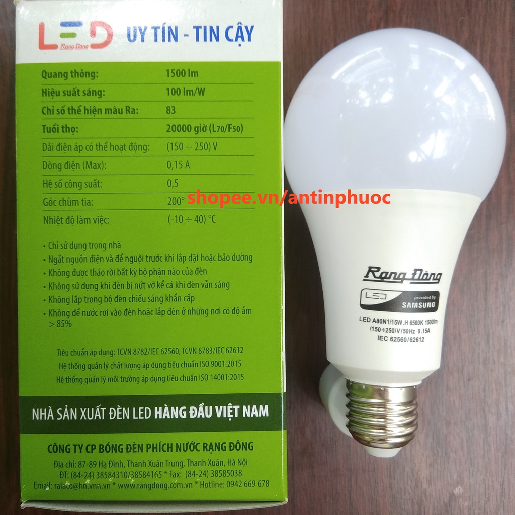 Bóng đèn led Rạng Đông 15w - LED tròn Rạng Đông 15w tiết kiệm điện .