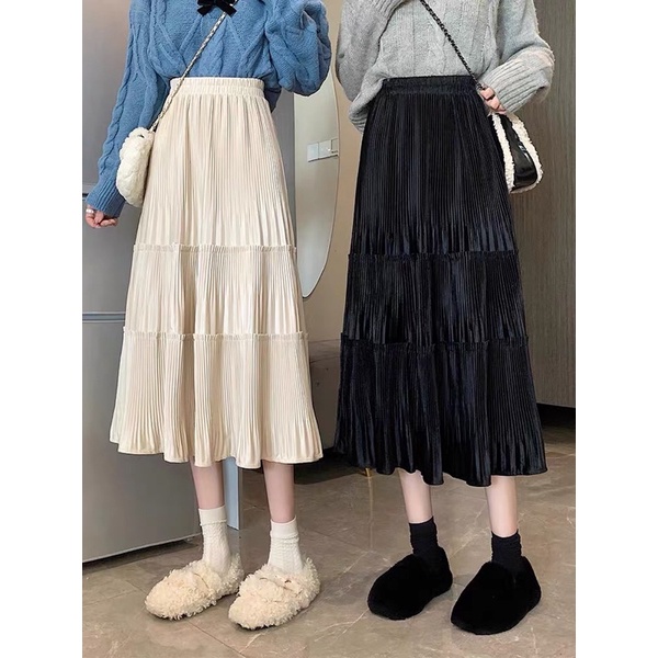 Chân váy nhung tuyết 3 tầng midi QC siêu xinh