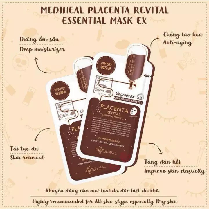 Hộp 10 Mặt Nạ Nhau Thai Cừu Phục Hồi Da Mediheal Revital Essential Mask Ex 24ml x [10 - PLACENTA]