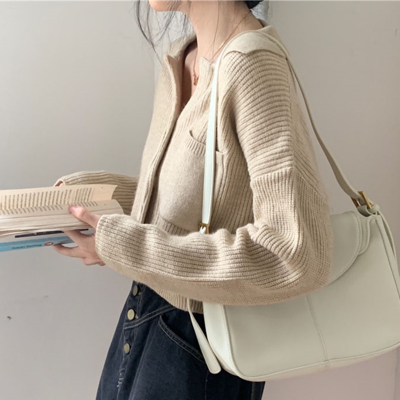 Áo Sweater Dài Tay Phong Cách Lười 195265 Áo Khoác Dệt Kim Dáng Ngắn Phong Cách Retro