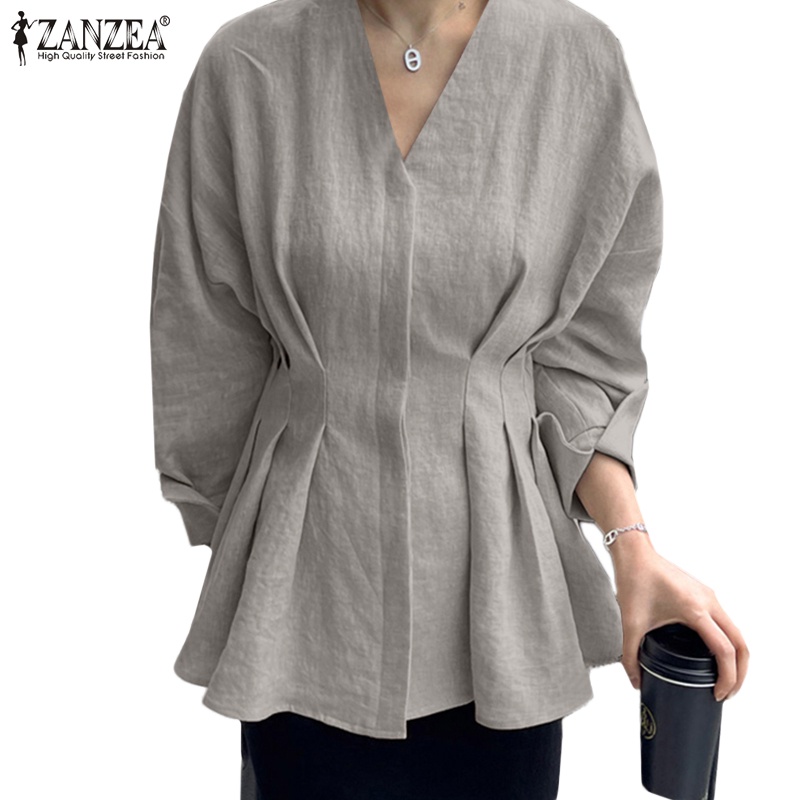 Áo kiểu Zanzea dài tay cổ chữ V thời trang cho nữ