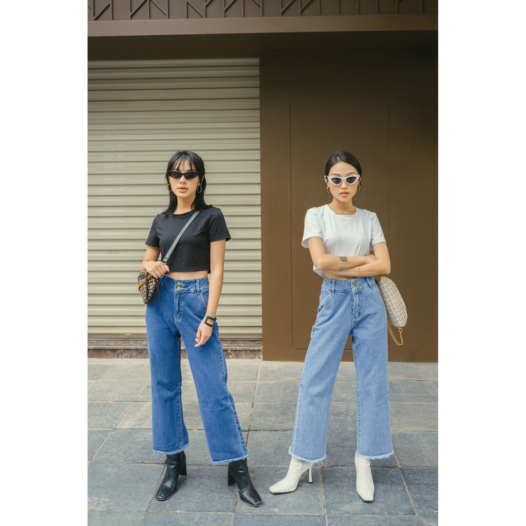 QUẦN JEANS DÁNG XUÔNG CẠP 2 CÚC CHUBBIE hai màu xanh đậm/xanh nhạt - TWO BUTTONS JEANS | BigBuy360 - bigbuy360.vn