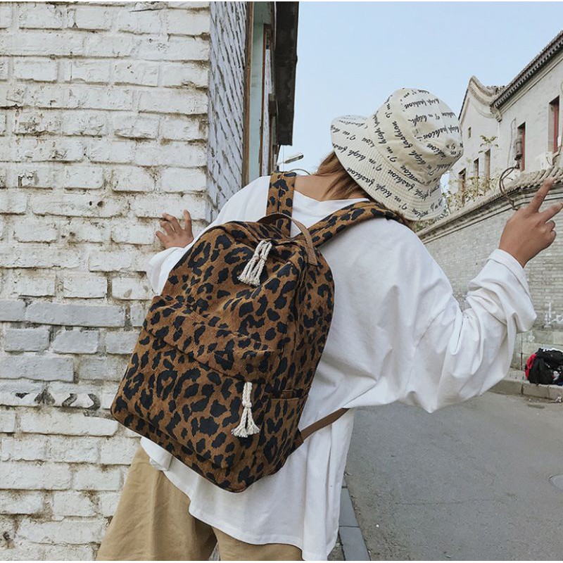 Balo Ulzzang họa tiết leopard phong cách Hàn Quốc xinh xắn - Cặp đi học cho nam nữ kèm ngăn sau siêu tiện lợi