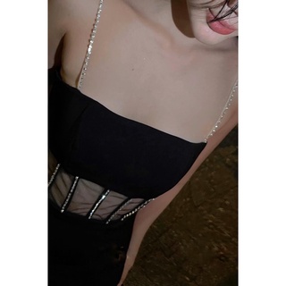 Đầm body 2 dây phối lưới eo kết đá🖤
