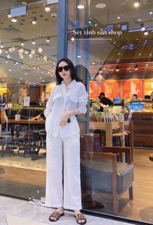 Sét đũi trắng cổ vét dài tay