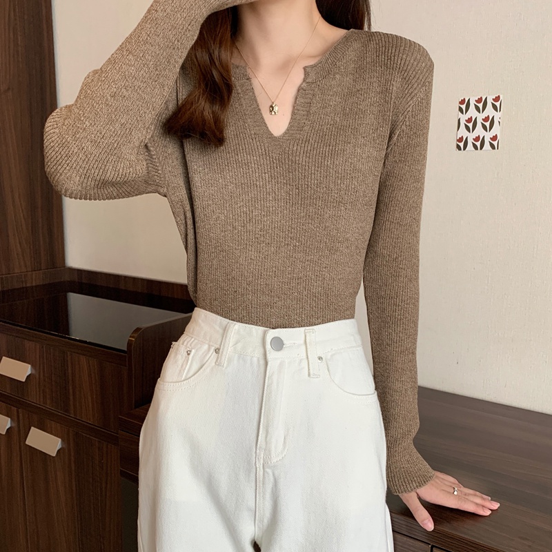 Áo Len Nữ Tay Dài Cổ Chữ V Thời Trang Hàn Quốc