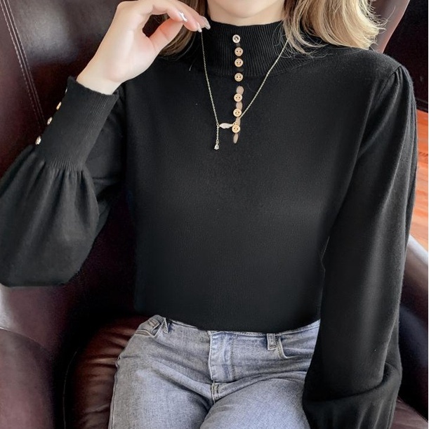 【ZHELIHANGFEI】Áo Sweater Cổ Lọ Tay Phồng Dáng Rộng Dễ Phối Đồ