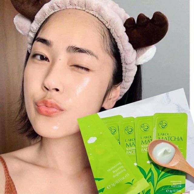 Túi 15 gói mặt nạ ngủ Matcha Mud Mask Laikou dưỡng da mụn cấp ẩm thải độc trà xanh